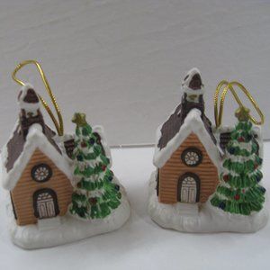 Musical Christmas Ornament San Francisco Music Box Co 1989 Lot of 2 Houses WORKS